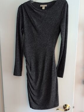 Charcoal Gray Long-Sleeve Ruched Women’s Dress